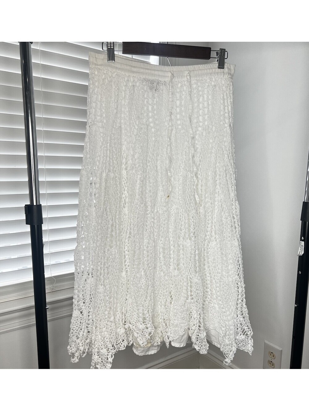 Mix Nouveau White Knit Crochet Openwork Midi Maxi Skirt Size M | Y2K Boho